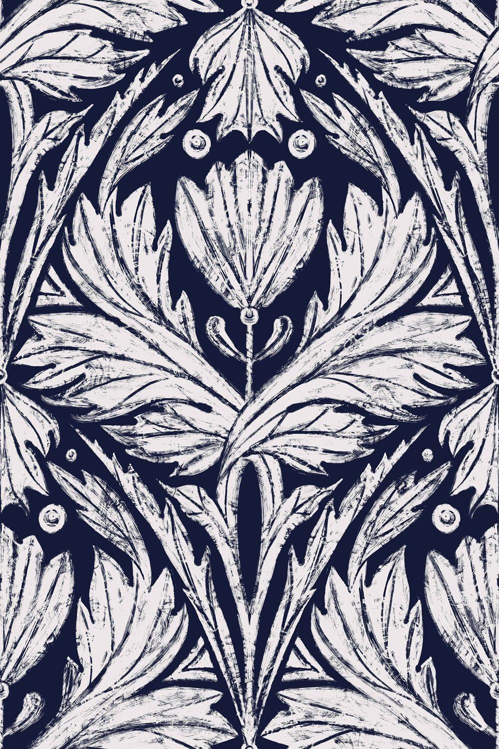Rome Solo Pattern, Neon Navy-wallpaper-eco-friendly-easy-removal-Iryna Mushkarova-1