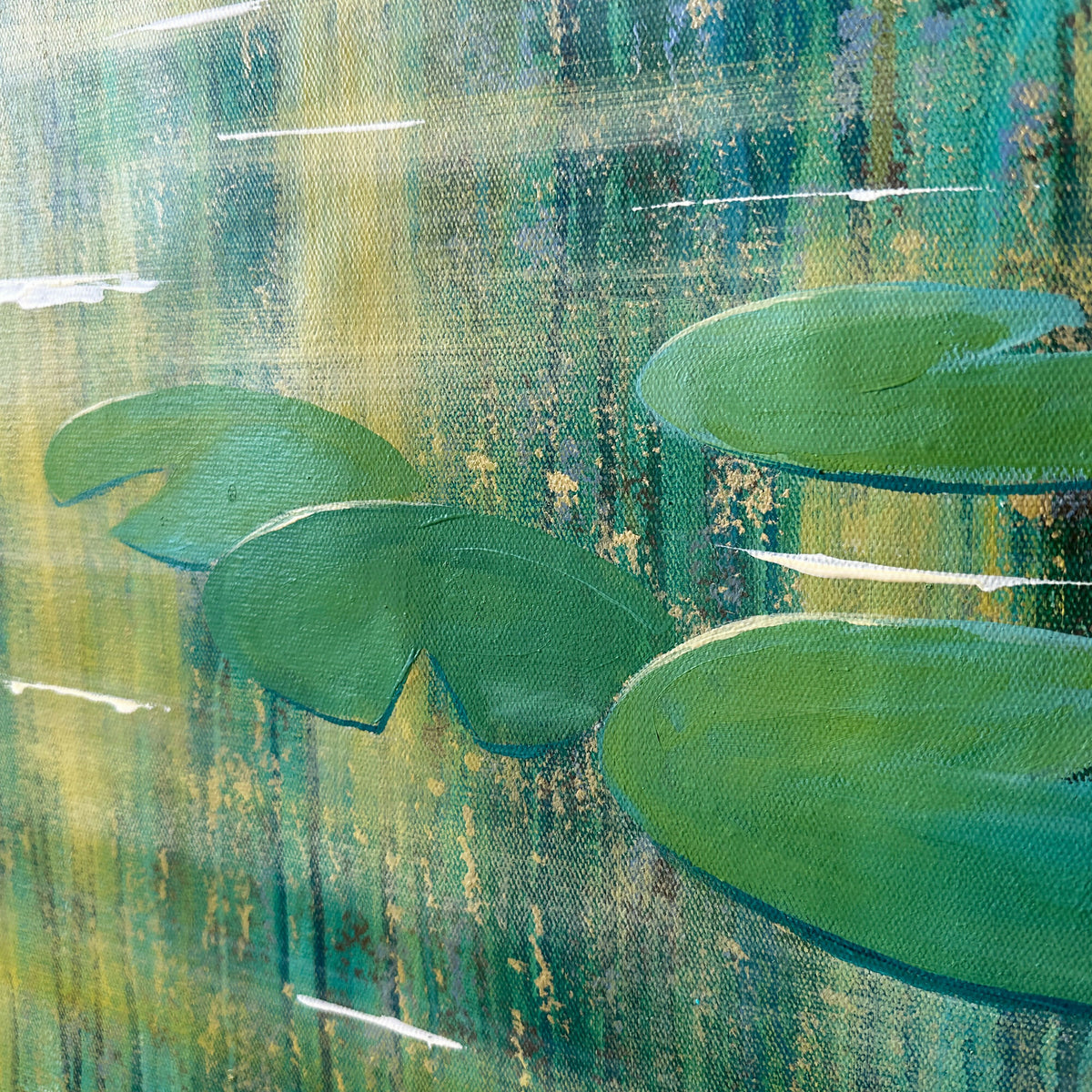 Sparkling Waterfall by an Emerald Forest Pond - Original Artwork
