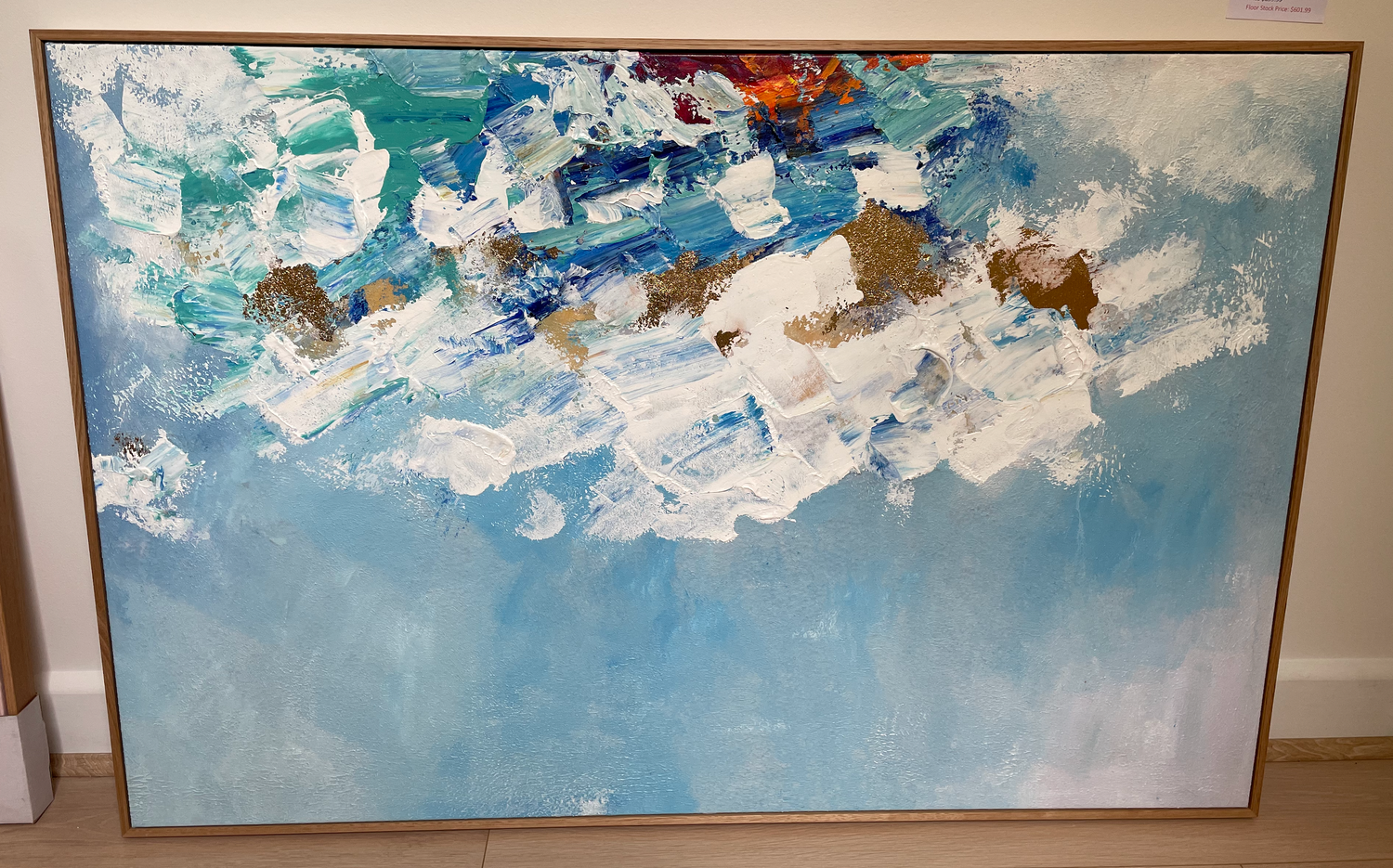 GOLD WAVE, STYLE B , HAND-PAINTED OAK FRAMED CANVAS 90x135cm