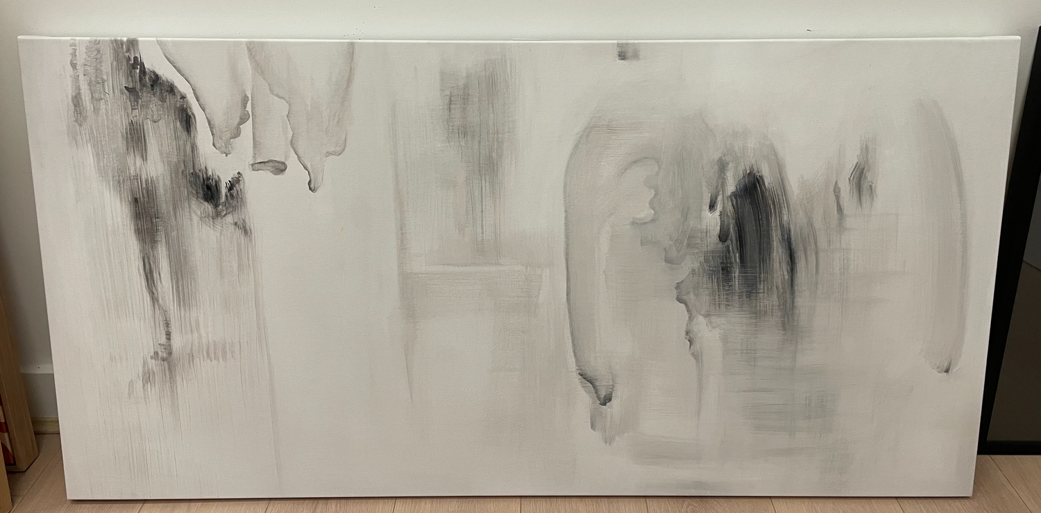 SHADES OF GREY, HAND-PAINTED STRETCHED CANVAS 70x140cm