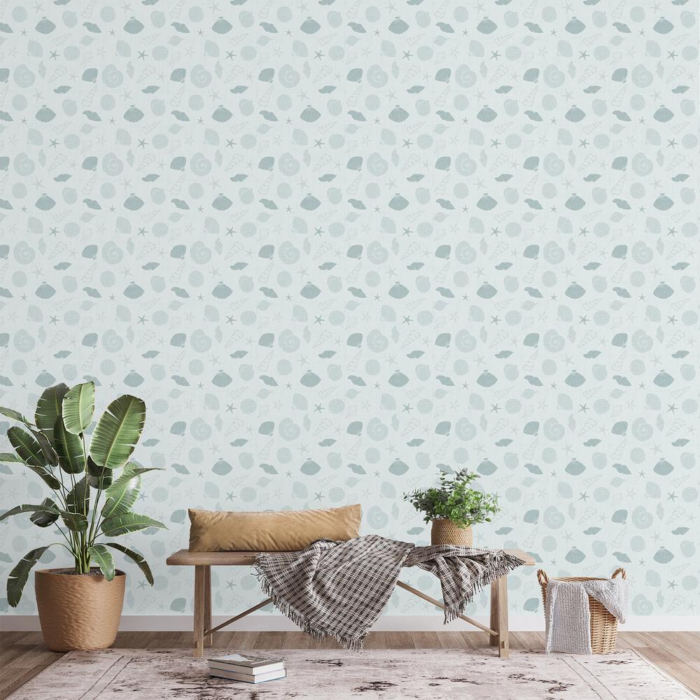 Seafoam Green Seashells-wallpaper-eco-friendly-easy-removal-Gioia Wall Art-5