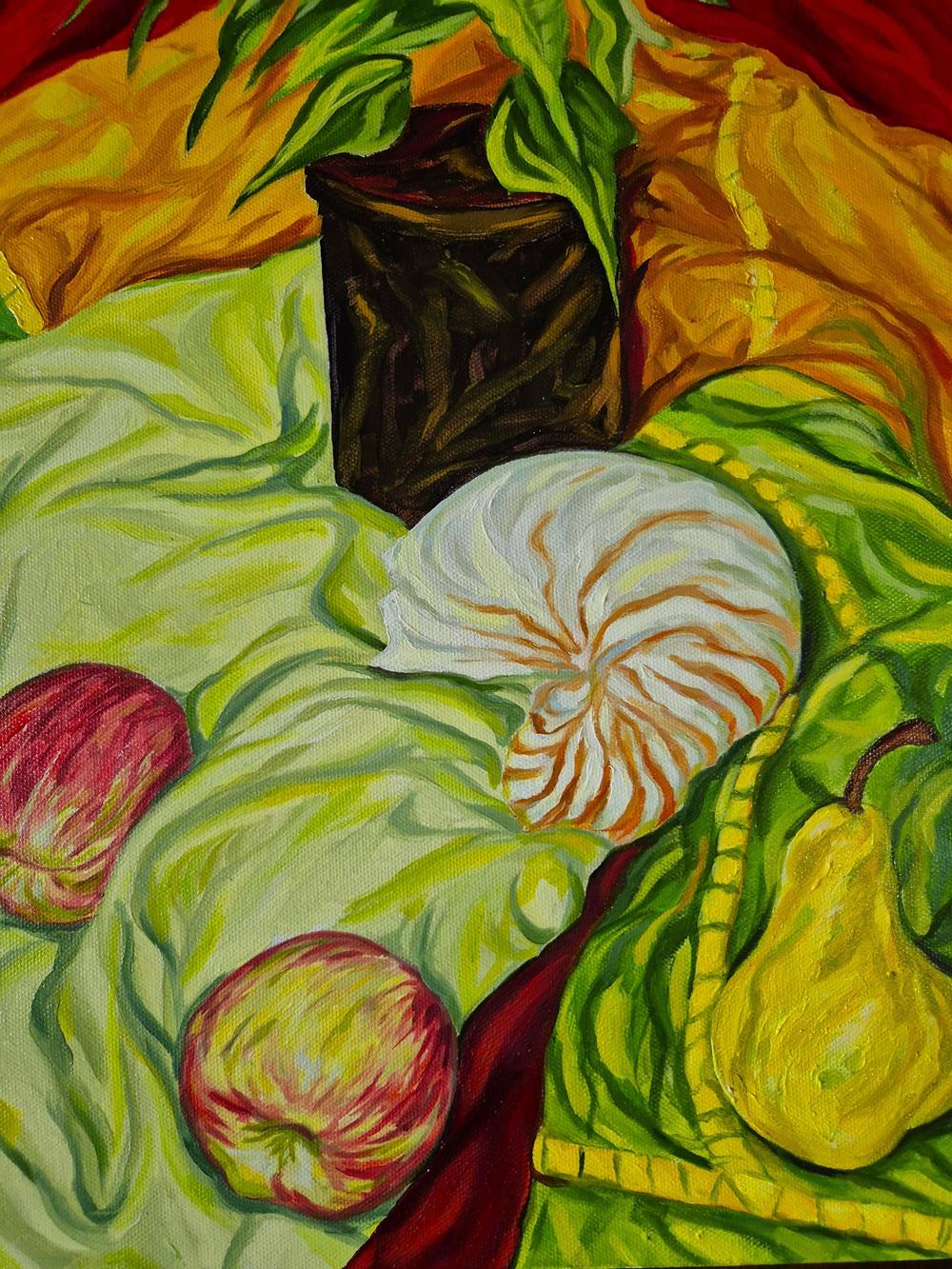 Still Life with Nautilus and Apples-by-Brian Purcell Original Art-original art-Gioia