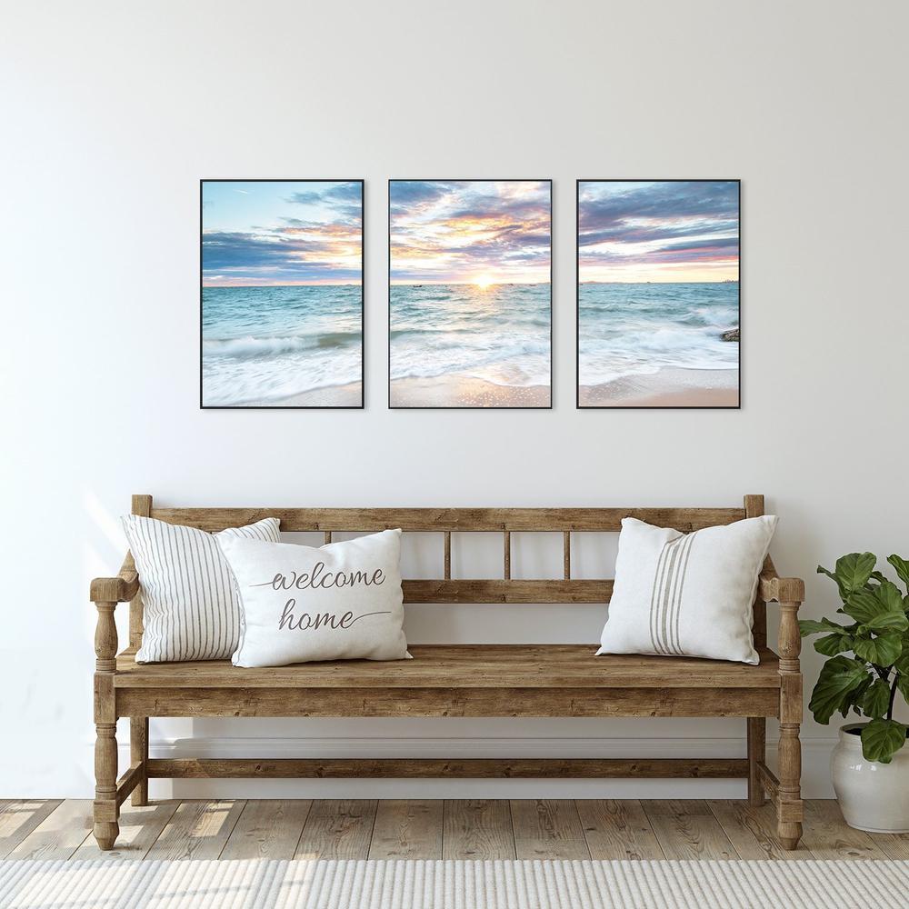 Sunrise By The Ocean, Ocean And Beach Landscape, Set Of 3-by-Gioia Wall Art-wall art print