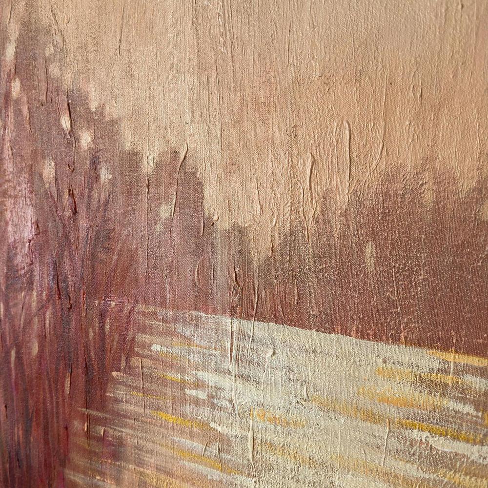 Sunset Pond With Reeds, Original Hand-painted Canvas by Ekaterina Prisich-by-Ekaterina Prisich-original art-Gioia