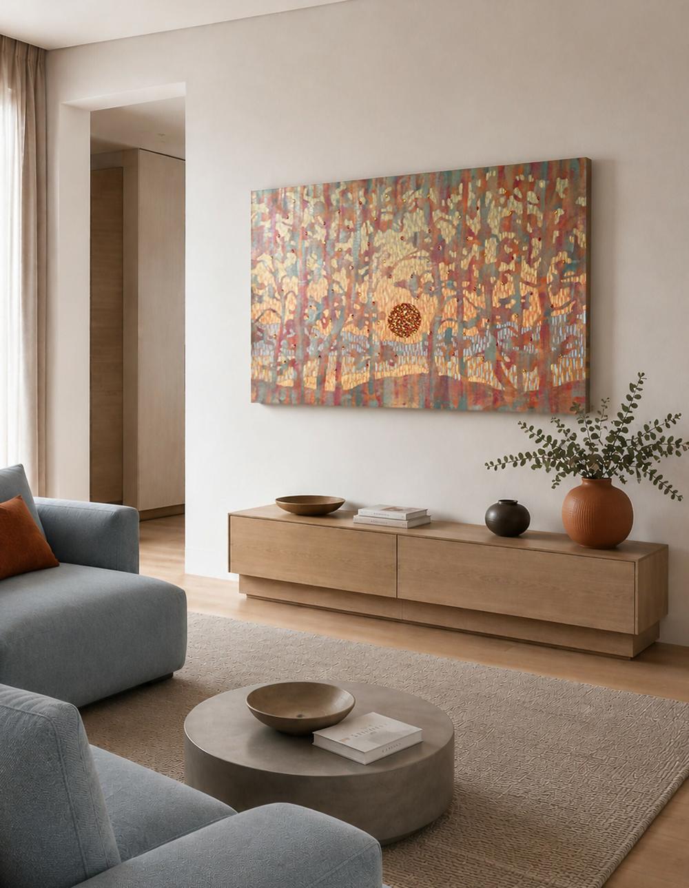 Sunset Radiance Through the Pines - Original Painting-by-Ekaterina Prisich-original art-Gioia
