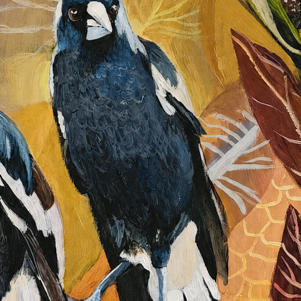 Magpies with Protea