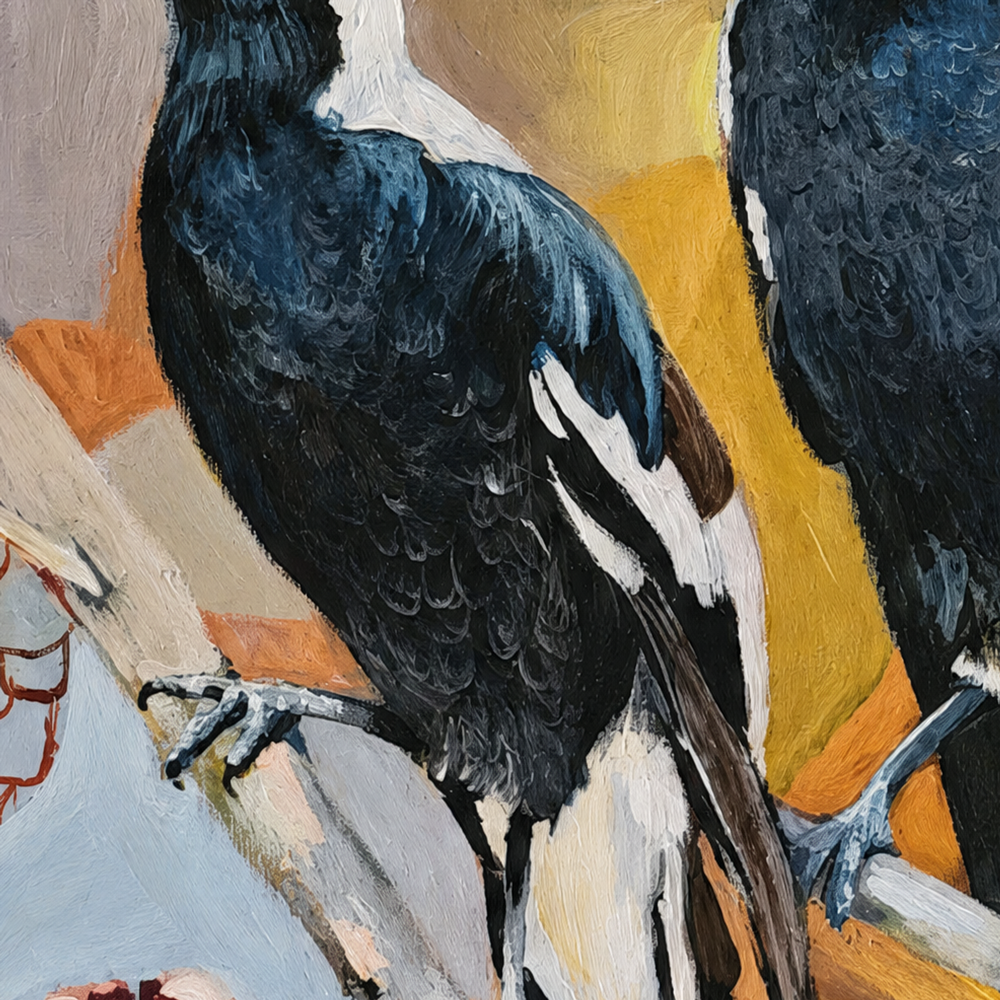 Magpies with Protea