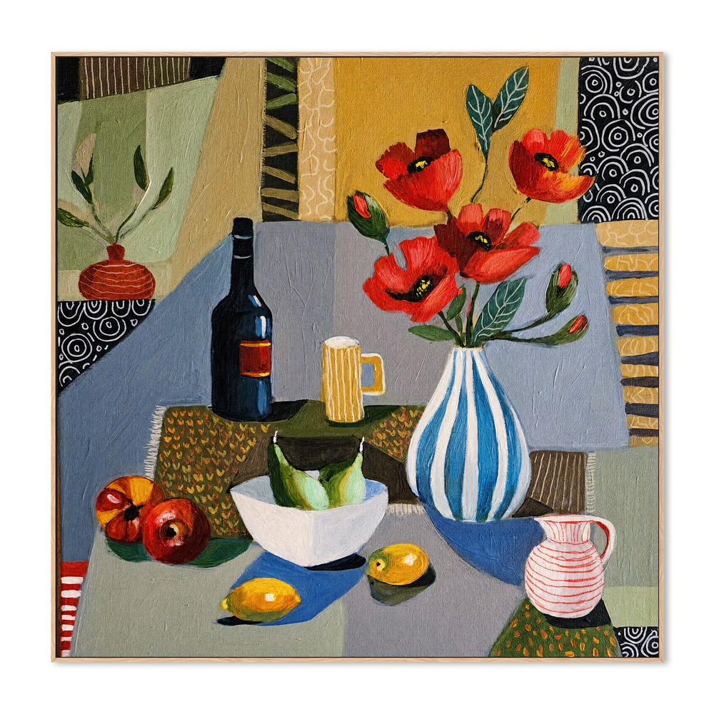 Striped Vase with Poppies