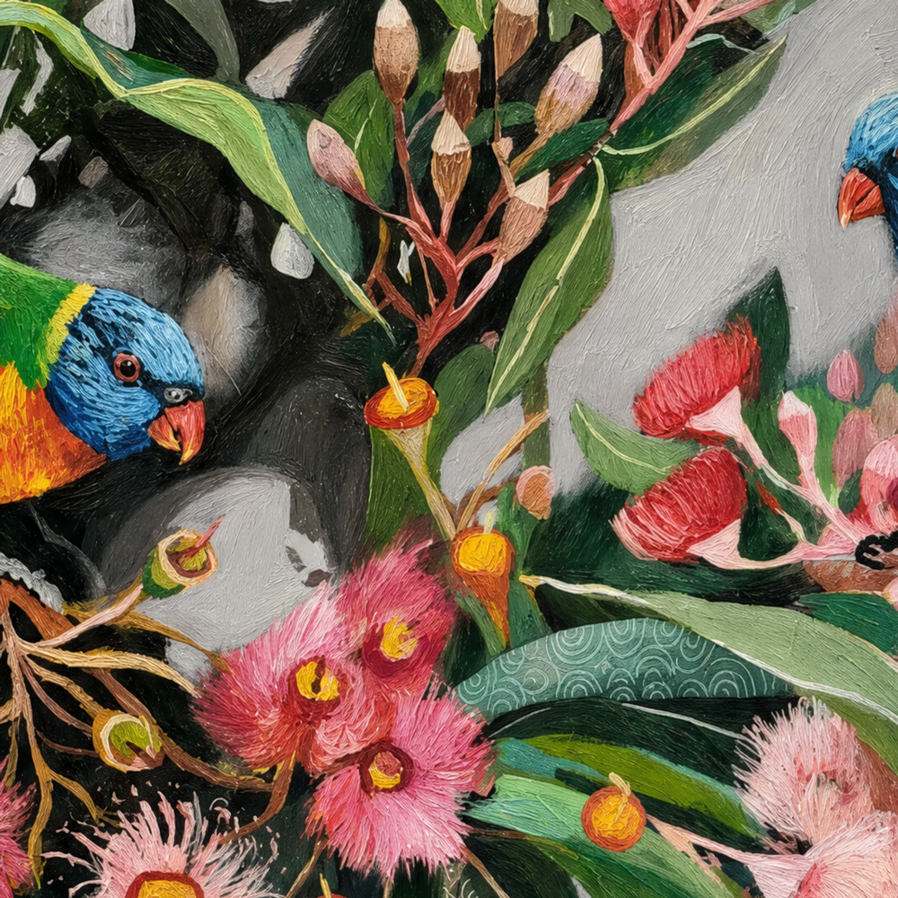Rainbow Lorikeets with Gum Blossom