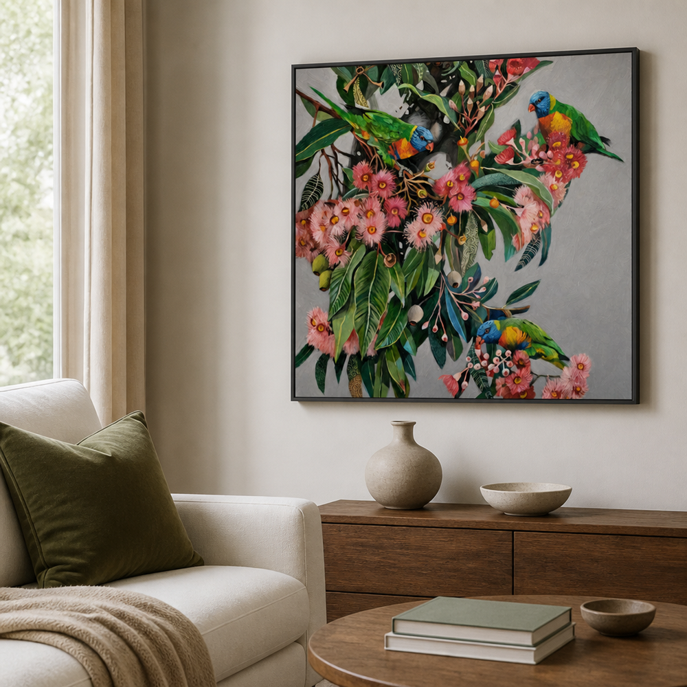 Rainbow Lorikeets with Gum Blossom