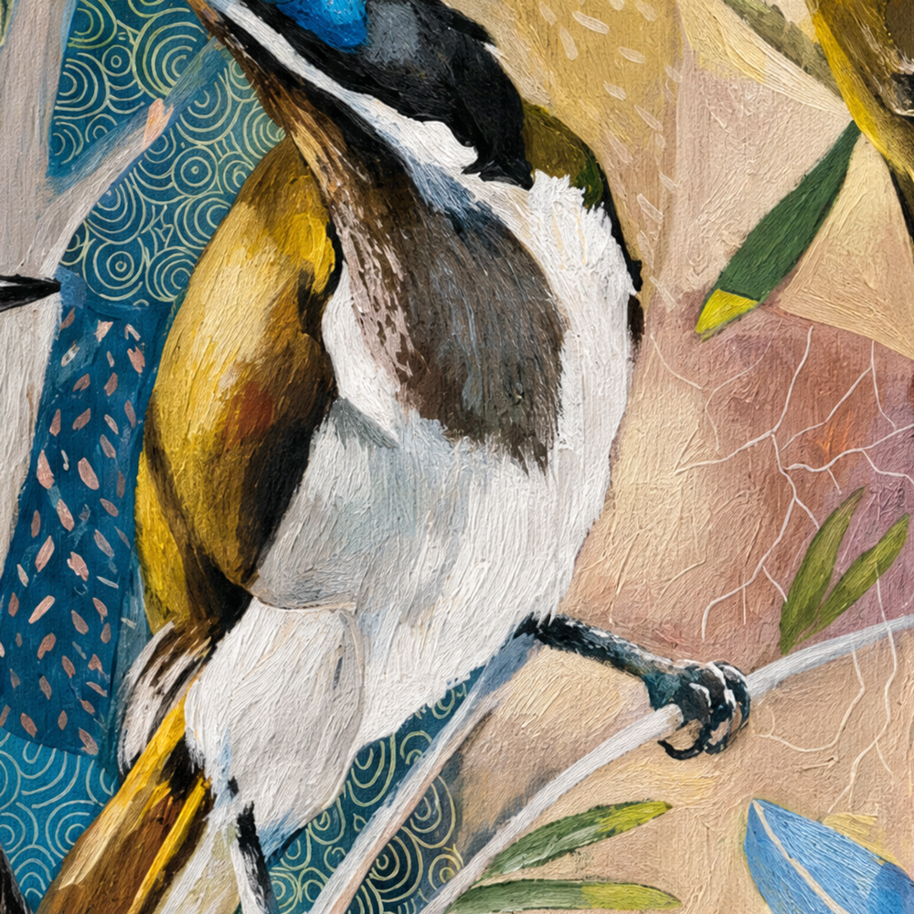 Blue Faced Honeyeaters with Gumnuts