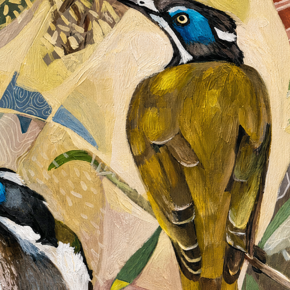 Blue Faced Honeyeaters with Gumnuts