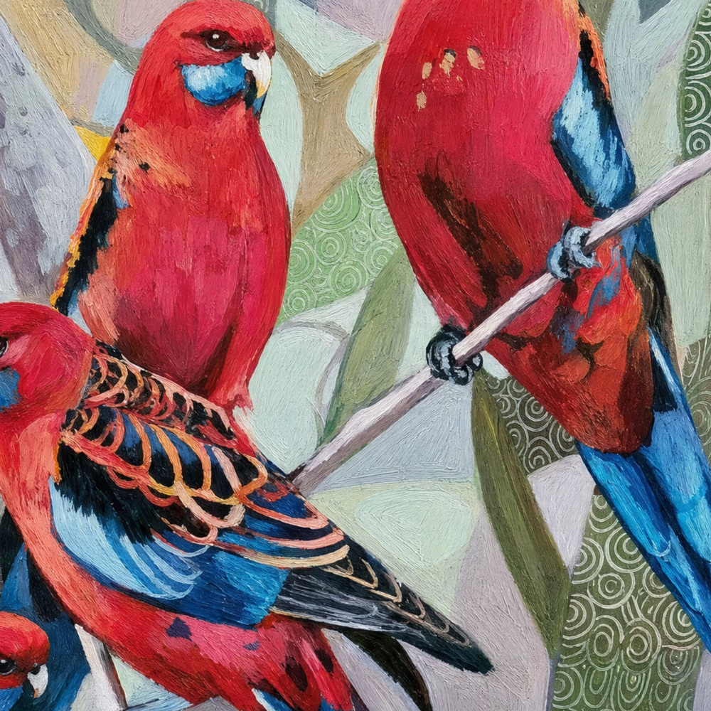 Crimson Rosellas with Wattle