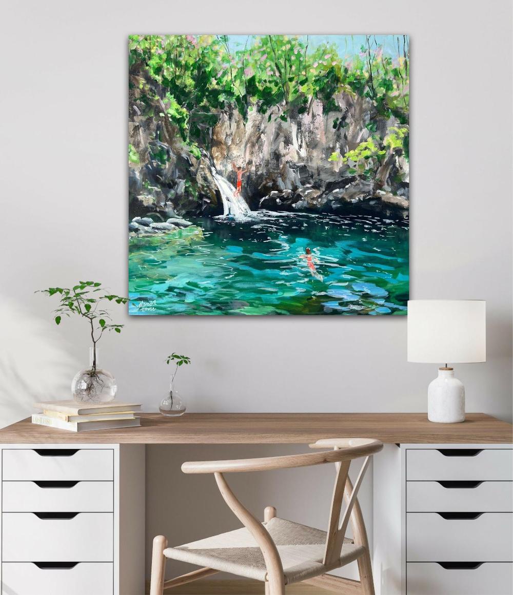 Swimming at Blue Eye. Original Hand-Painted Canvas By Meredith Howse-by-Meredith Howse-original art-Gioia