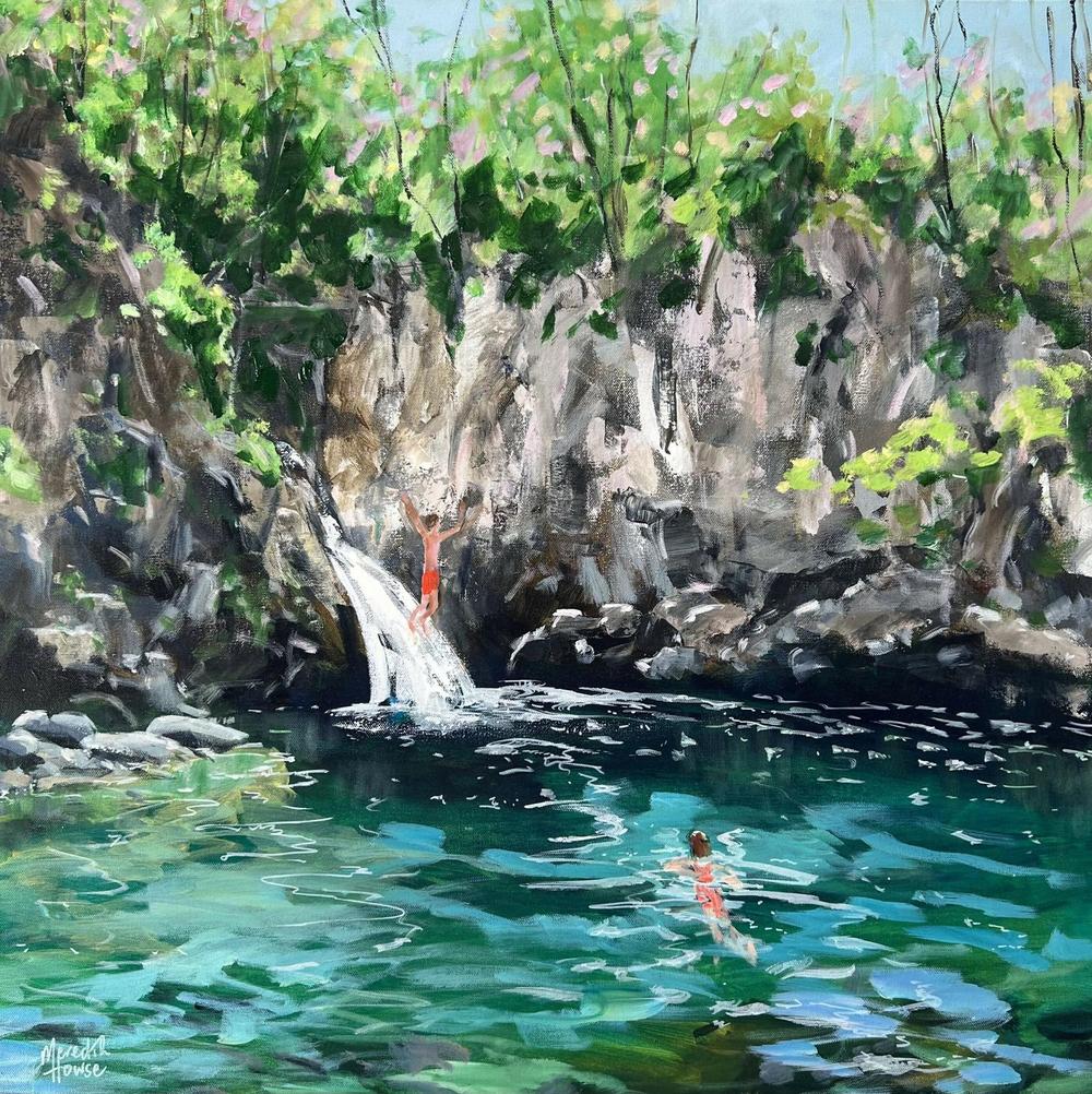 Swimming at Blue Eye. Original Hand-Painted Canvas By Meredith Howse-by-Meredith Howse-original art-Gioia