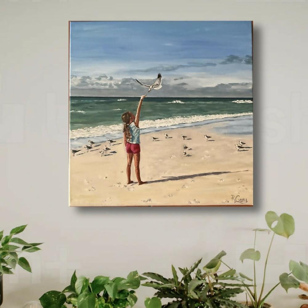 The Girl and the Gull-by-Robyn Gray-original art-Gioia