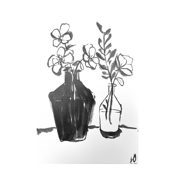 Black Ink Drawing 3, Original Hand Painting Canvas By Julia Ockert