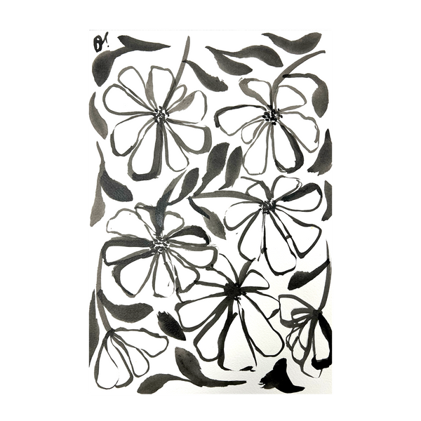 Black Ink Drawing 1, Original Hand Painting Canvas By Julia Ockert