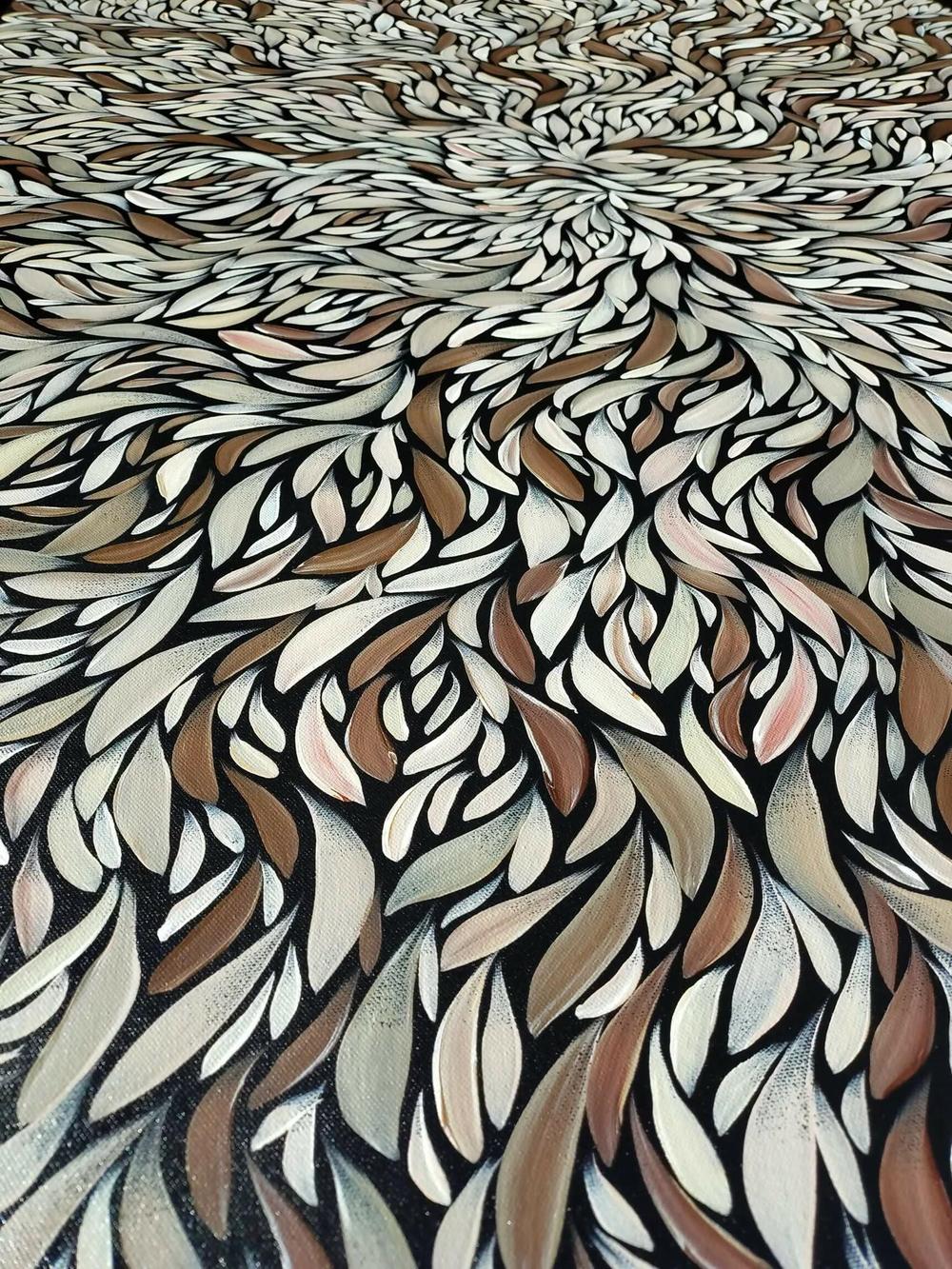 Tumbetin Baibaiye's - Brown and cream Healing leaves with a hint of metallic copper , Original Artwork-by-Emma Rigney-original art-Gioia