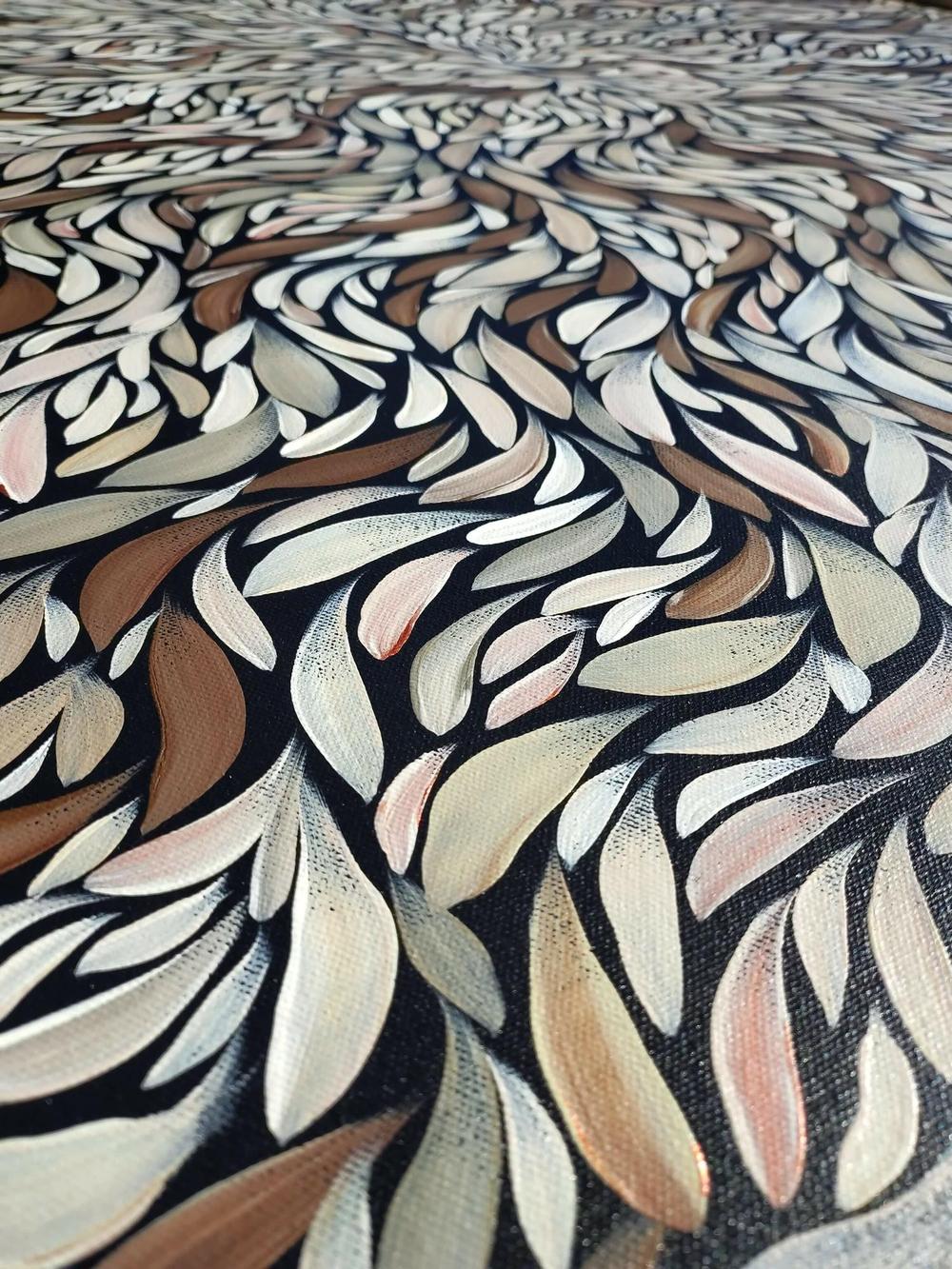 Tumbetin Baibaiye's - Brown and cream Healing leaves with a hint of metallic copper , Original Artwork-by-Emma Rigney-original art-Gioia