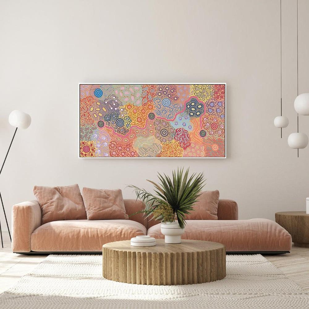 Women's Ceremony Dancing Feather, Acrylic on Canvas, 96x202cm , Original Artwork-by-Azeza Possum-original art-Gioia