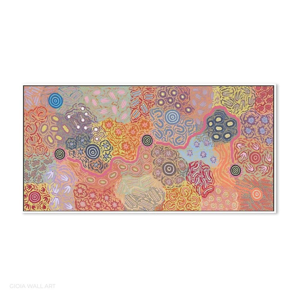 Women's Ceremony Dancing Feather, Acrylic on Canvas, 96x202cm , Original Artwork-by-Azeza Possum-original art-Gioia