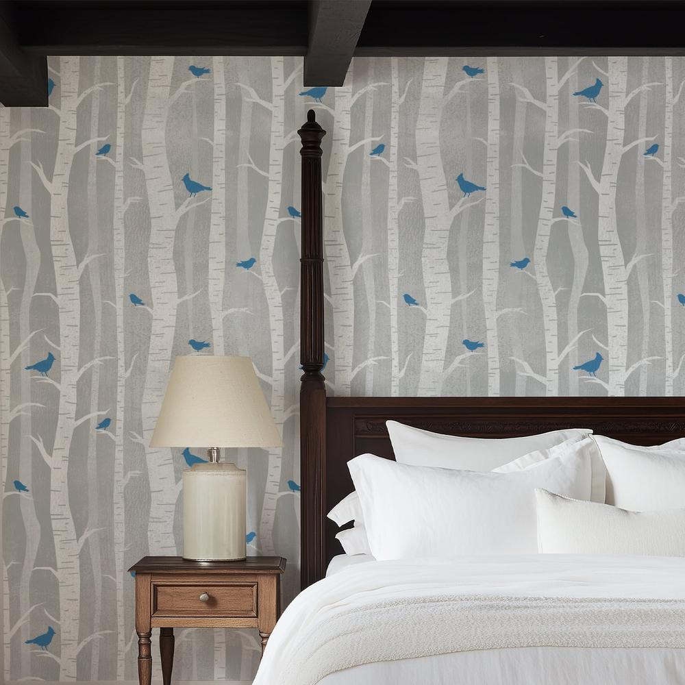 Woodland Wishes Pattern I Blue-wallpaper-eco-friendly-easy-removal-Laura Marshall-5