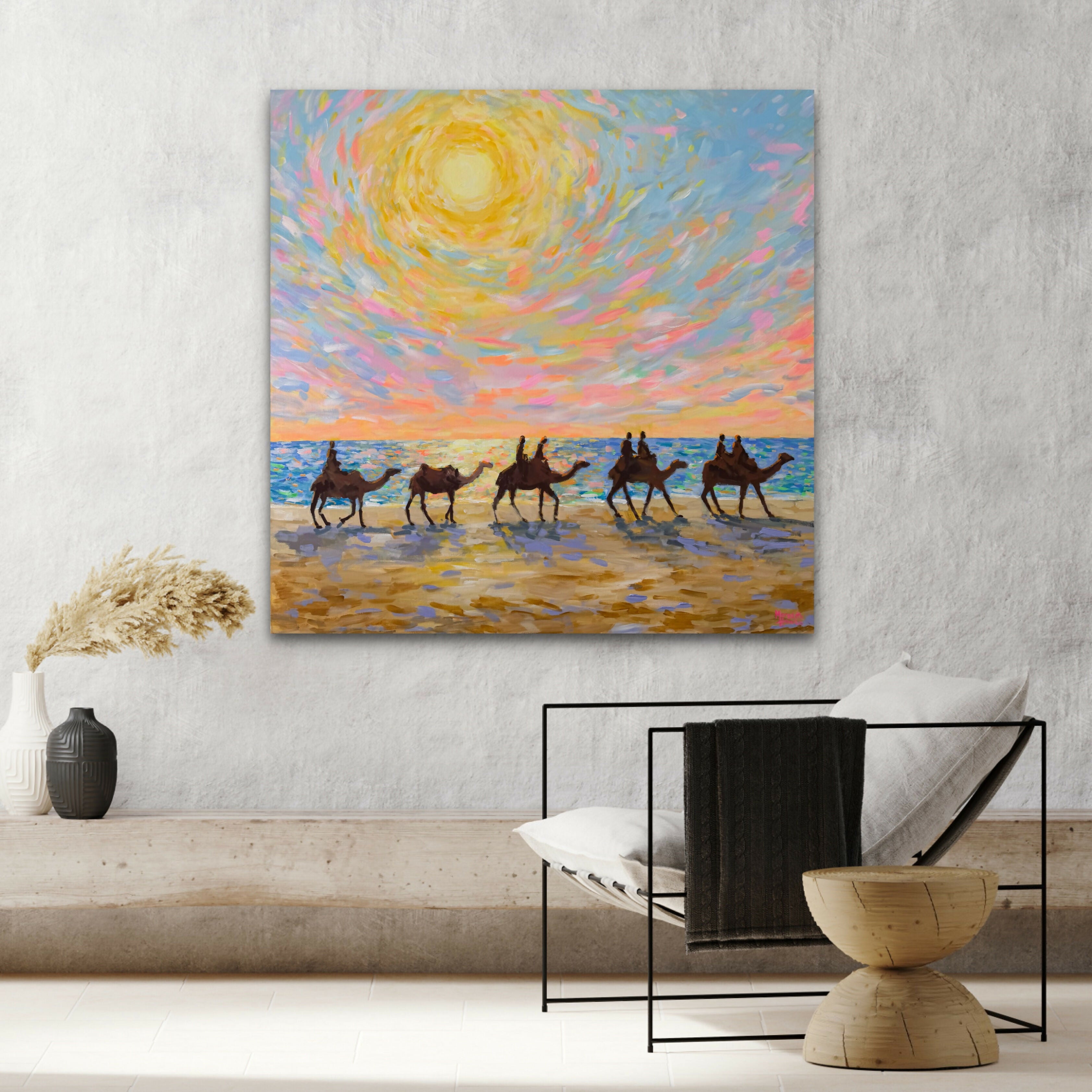 Mindil Beach Sunset Camels. Original hand-painted artwork by Meredith Howse.