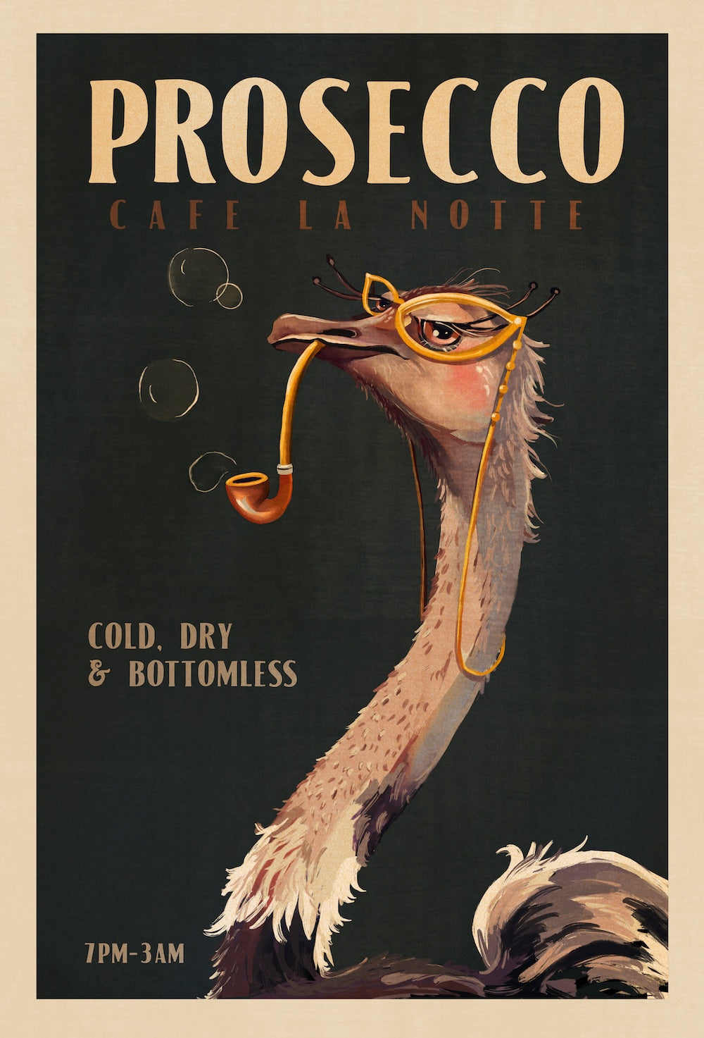 Cute Art Deco Prosecco Poster Of An Ostrich