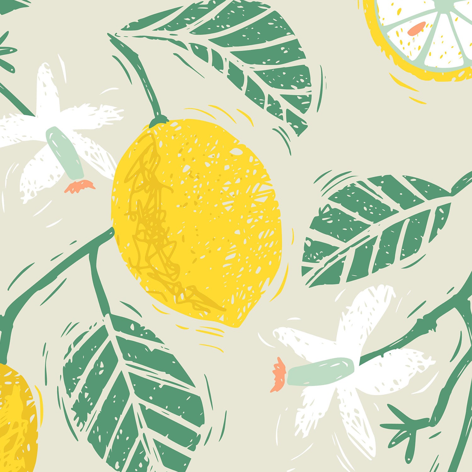 Yellow Lemon and Green Leaves