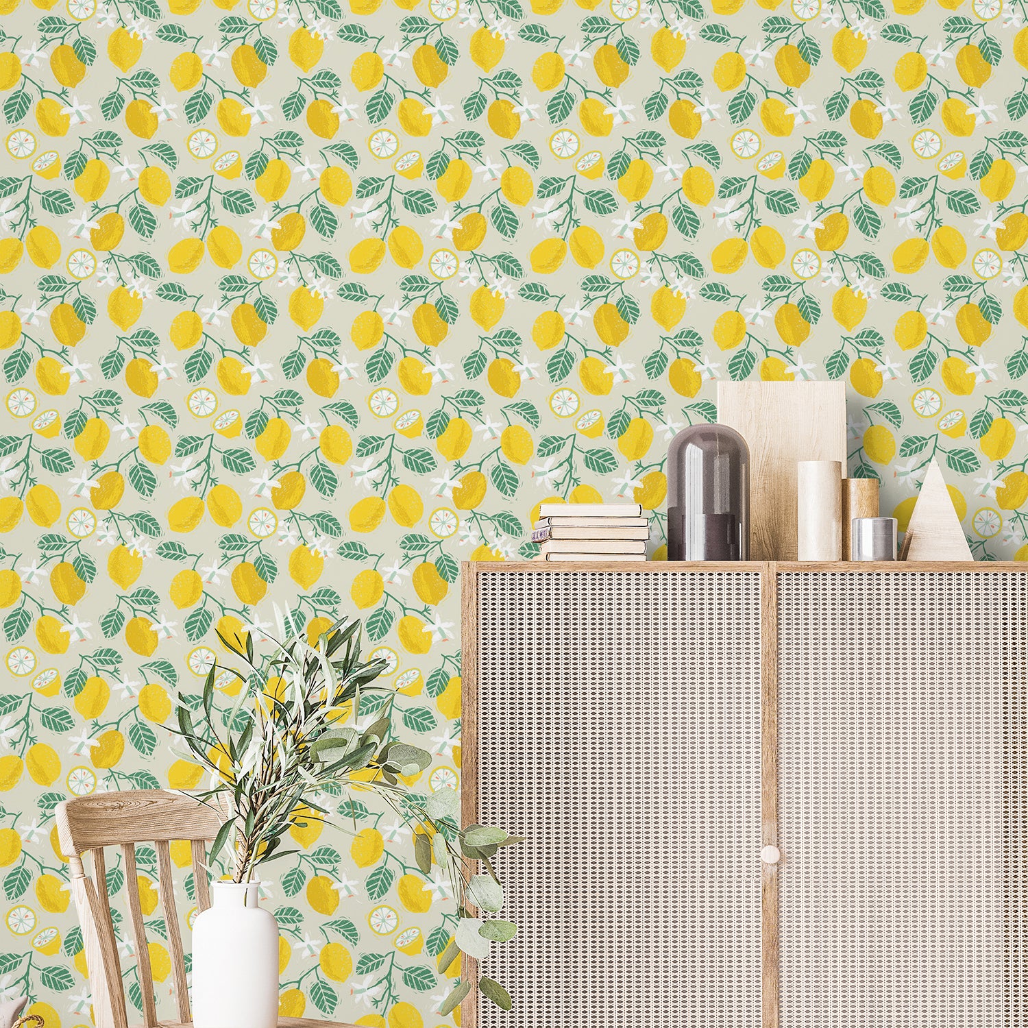 Yellow Lemon and Green Leaves