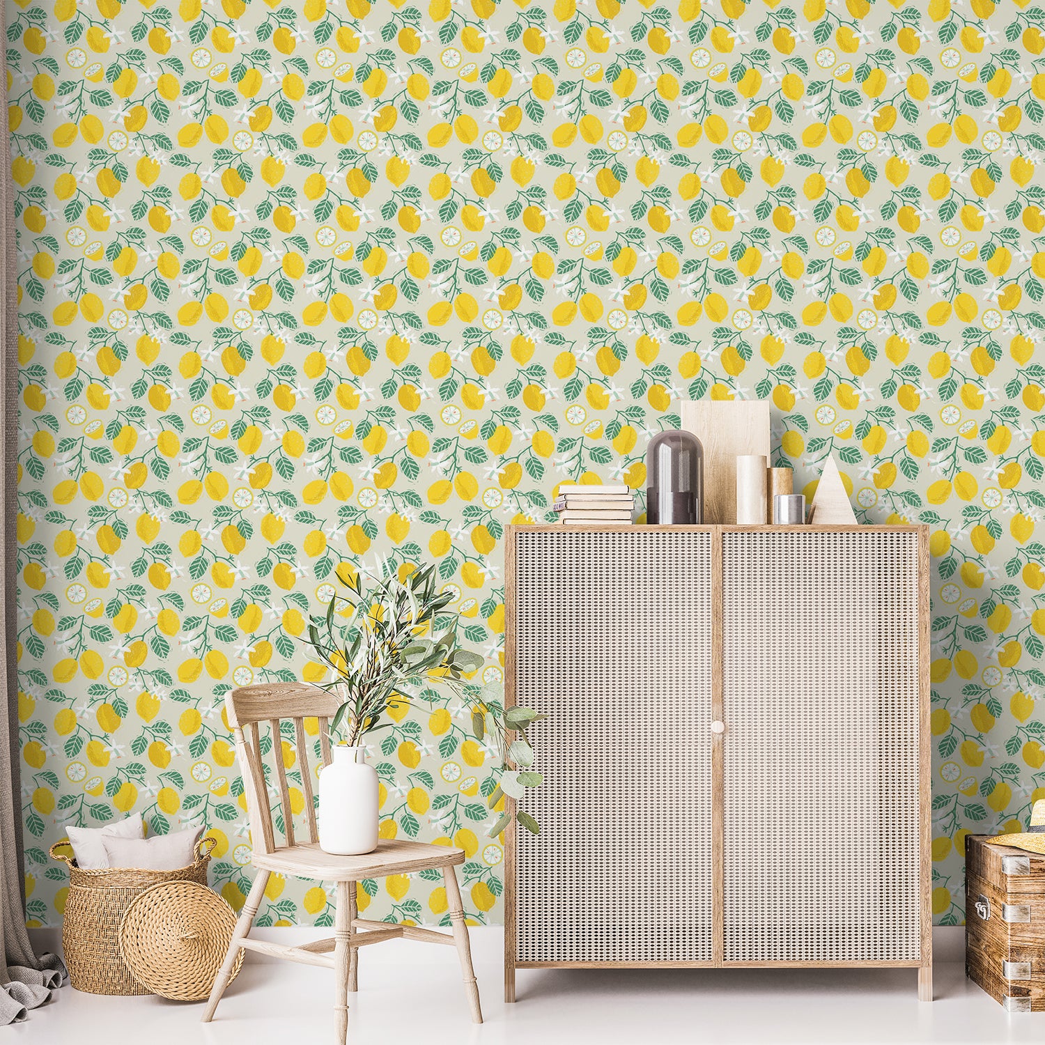 Yellow Lemon and Green Leaves