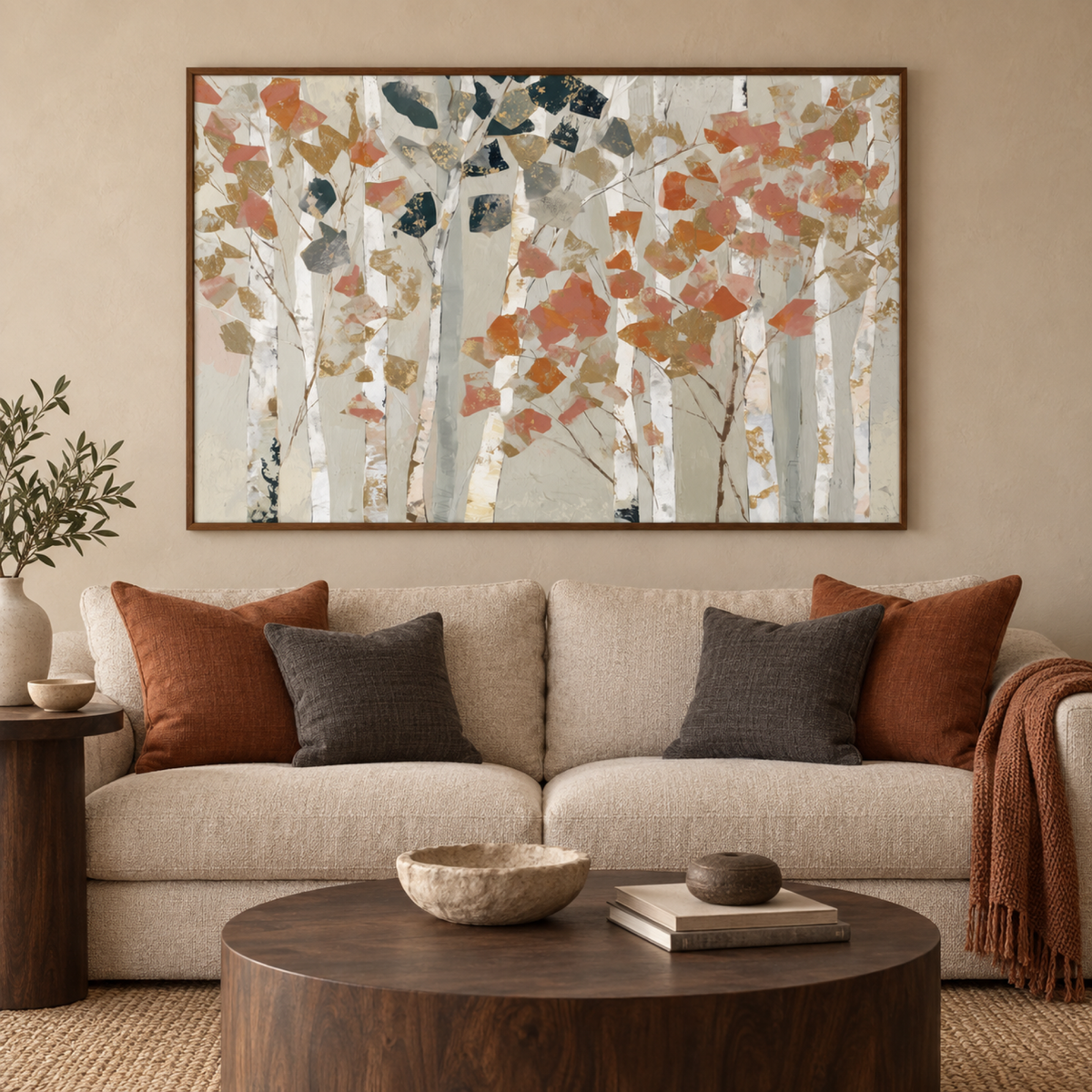 Birch Forest in Autumn, Style A wall art in a warm contemporary living room