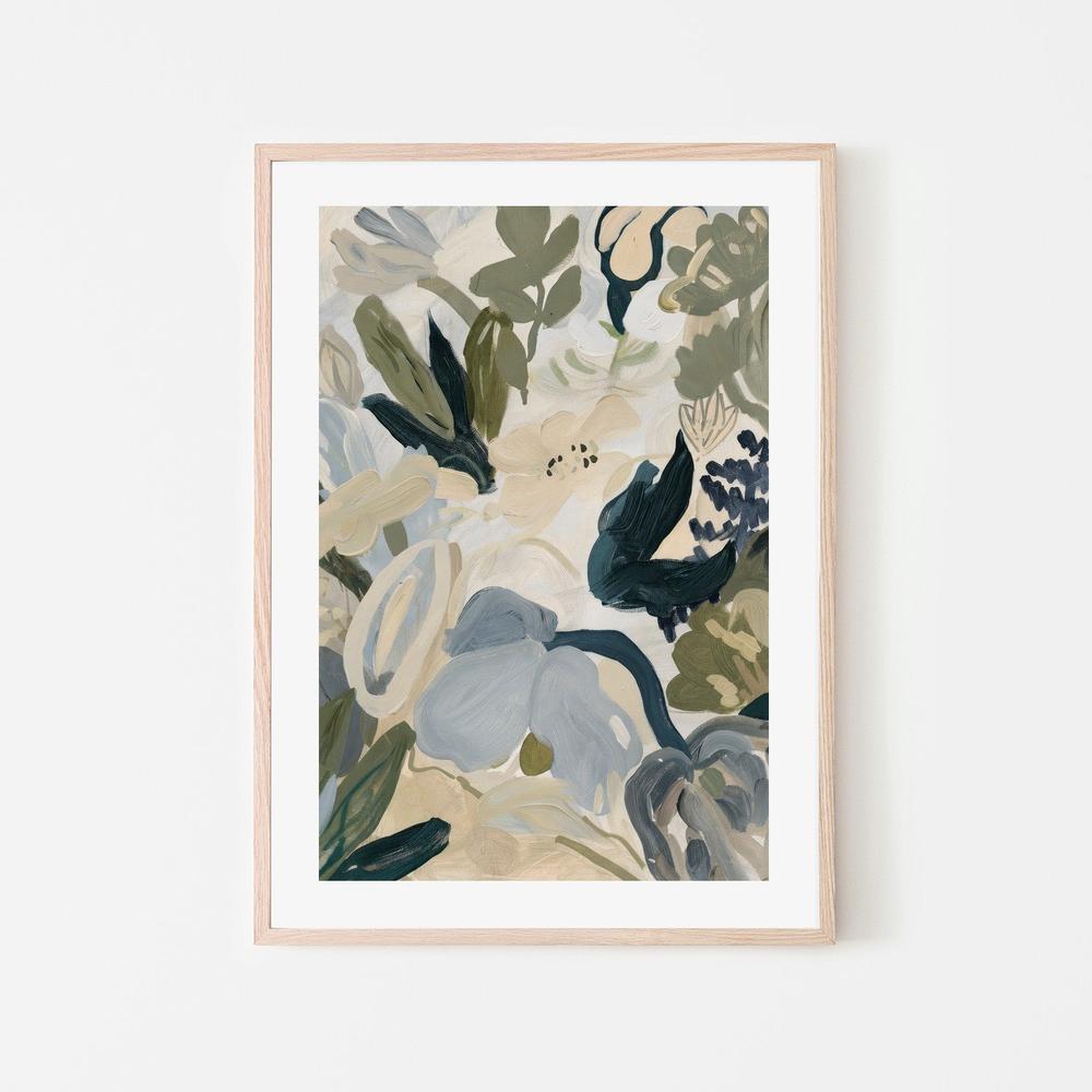Abstract Blooms, Green and Blue-by-Stephanie Jeuffroy-wall-art-print-canvas-poster-framed-Gioia