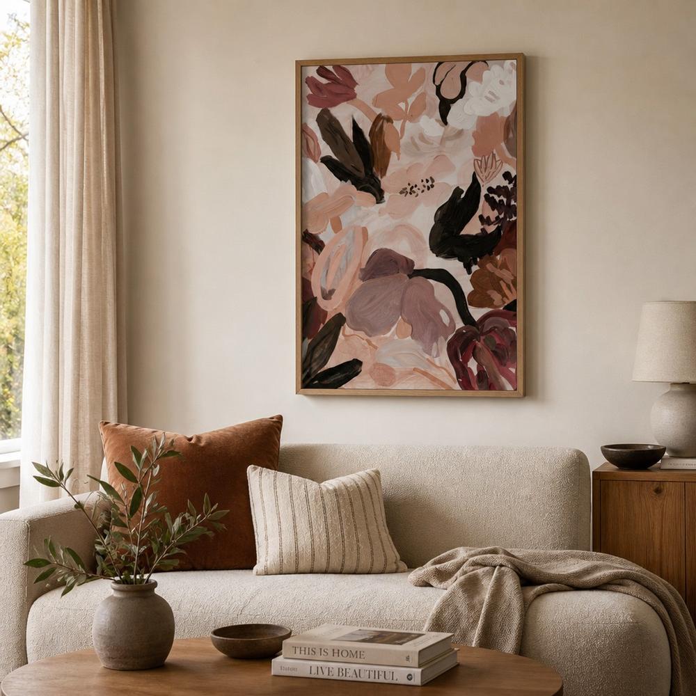 Abstract Blooms, Neutral Brown and Burgundy-by-Stephanie Jeuffroy-wall-art-print-canvas-poster-framed-Gioia