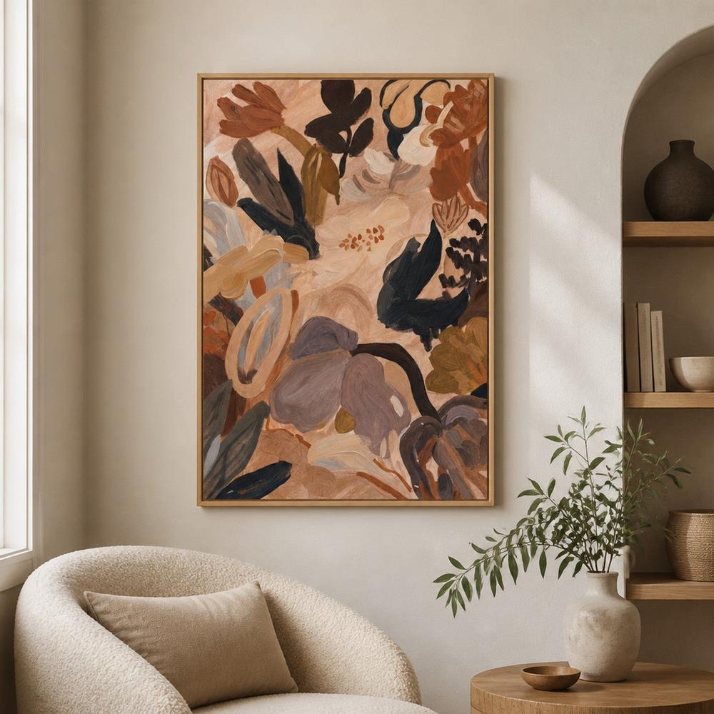 Abstract Blooms, Warm Brown-by-Stephanie Jeuffroy-wall-art-print-canvas-poster-framed-Gioia
