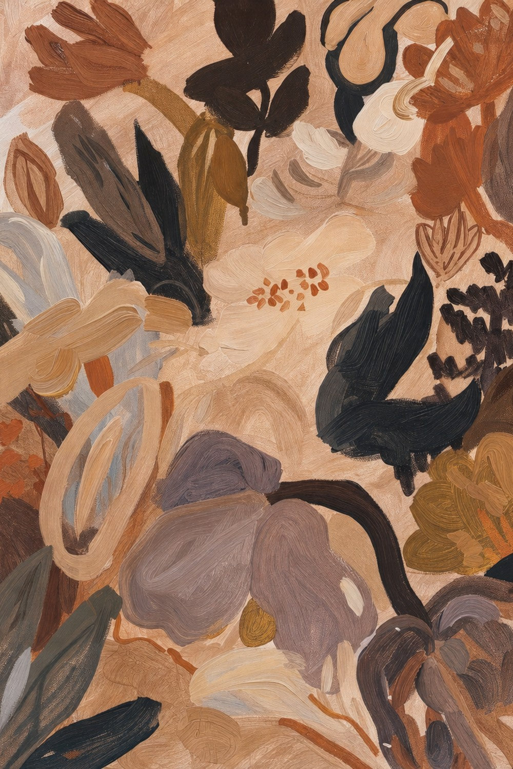 Abstract Blooms, Warm Brown-by-Stephanie Jeuffroy-wall-art-print-canvas-poster-framed-Gioia