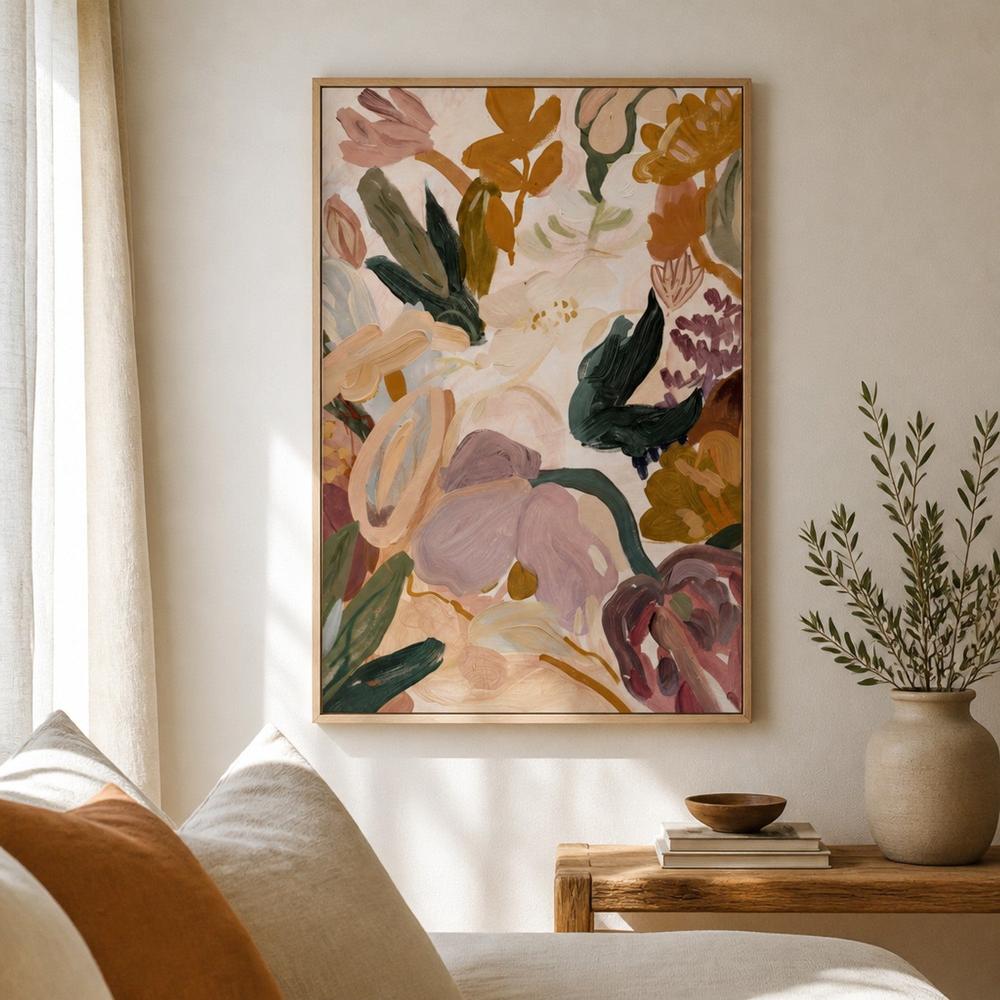 Abstract Blooms, Warm Neutral-by-Stephanie Jeuffroy-wall-art-print-canvas-poster-framed-Gioia