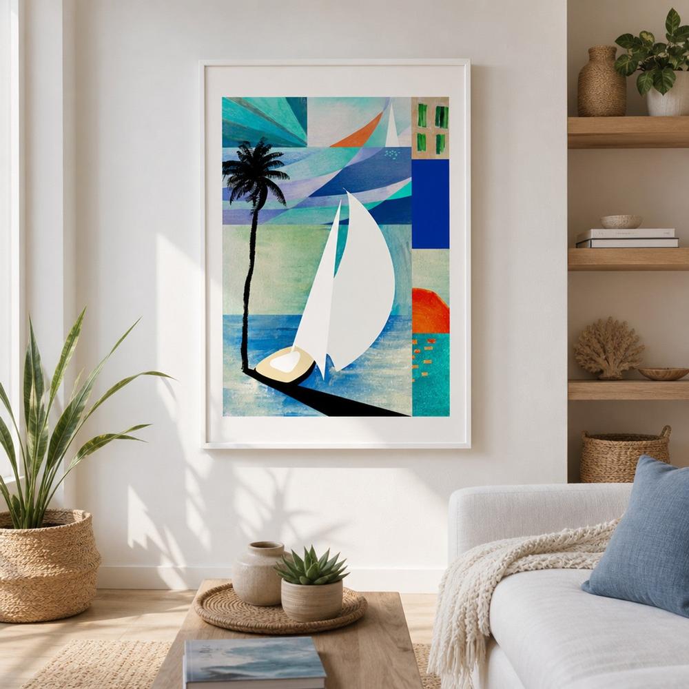 Abstract Coastal Sailboat-by-Alex Nereuta-wall-art-print-canvas-poster-framed-Gioia