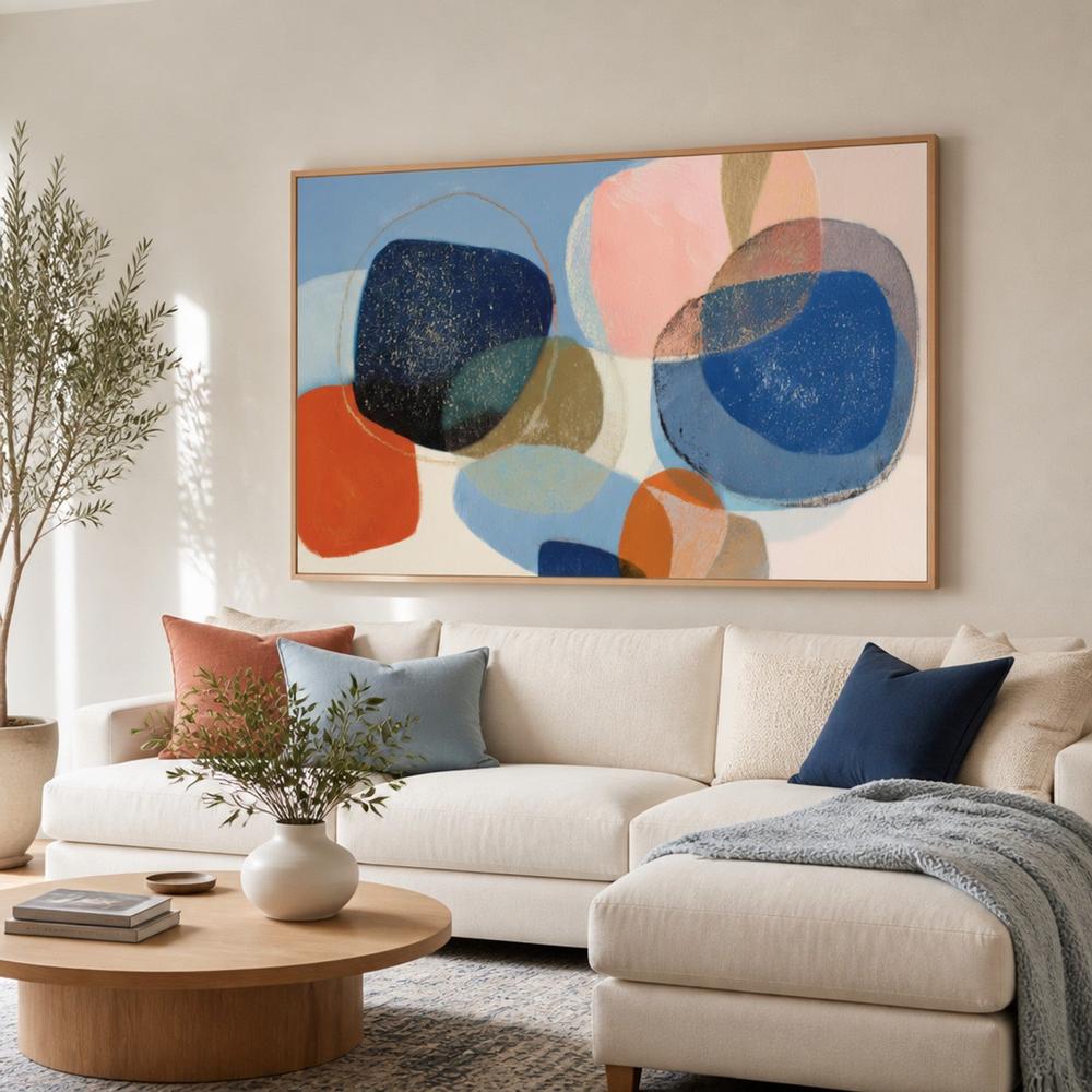 Abstract Geometric in Navy and Coral-by-Chromatic Storm Studio-wall-art-print-canvas-poster-framed-Gioia