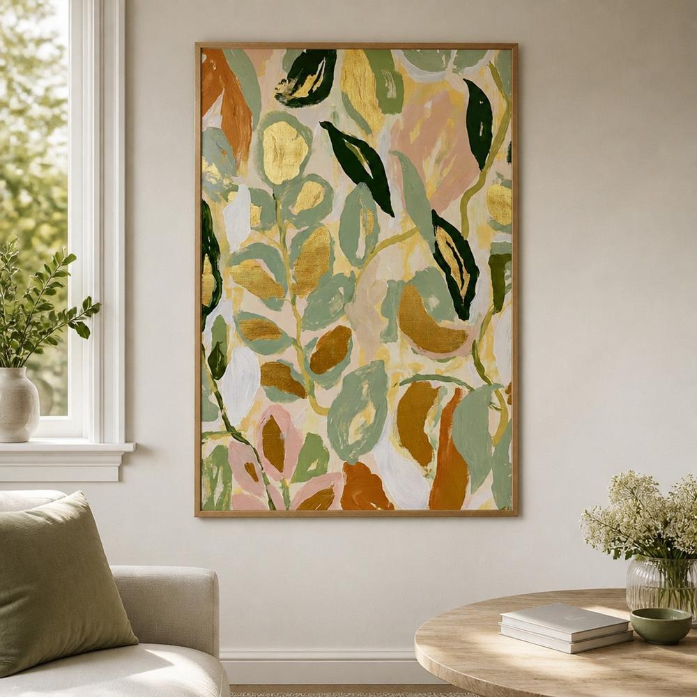 Abstract Gold Leaves-by-Stephanie Jeuffroy-wall-art-print-canvas-poster-framed-Gioia