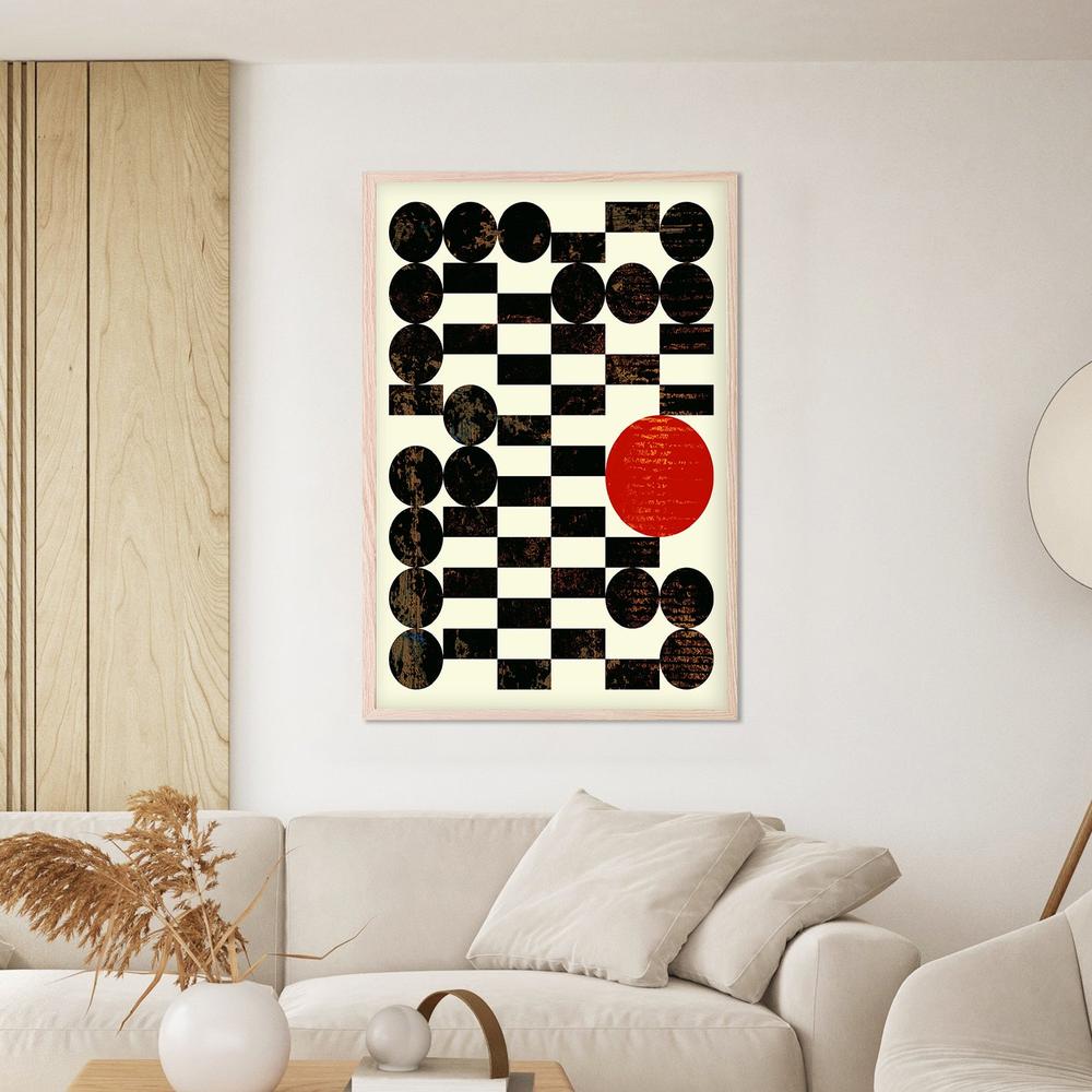 Abstract Grid Red Sun-by-Petr Strnad-wall-art-print-canvas-poster-framed-Gioia