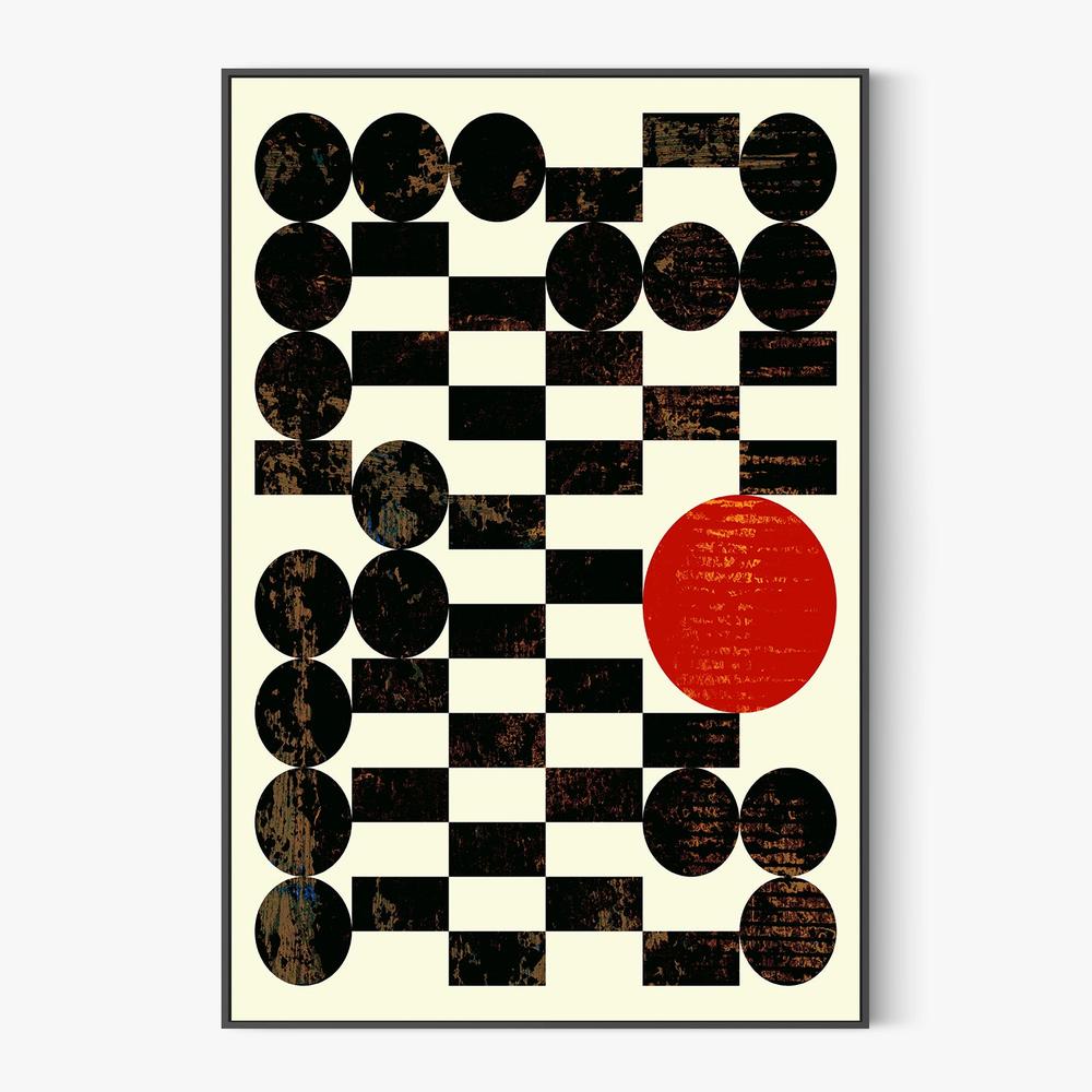 Abstract Grid Red Sun-by-Petr Strnad-wall-art-print-canvas-poster-framed-Gioia