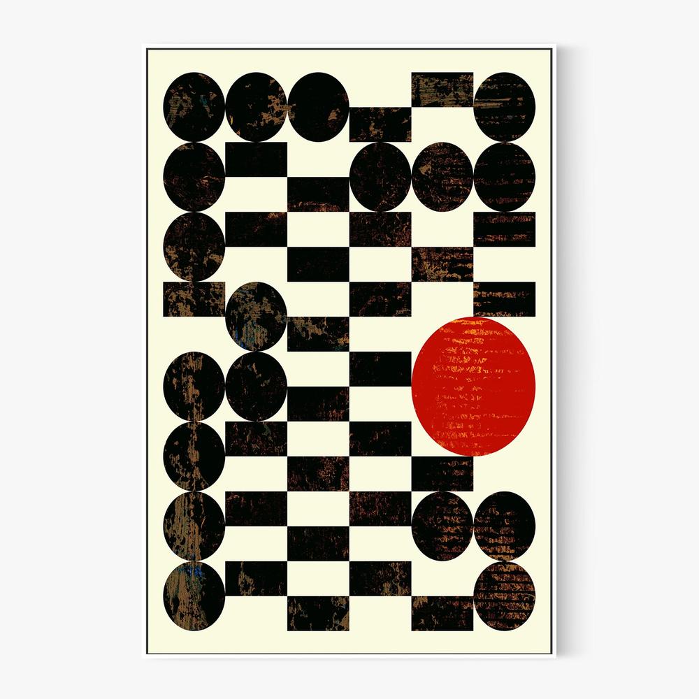 Abstract Grid Red Sun-by-Petr Strnad-wall-art-print-canvas-poster-framed-Gioia
