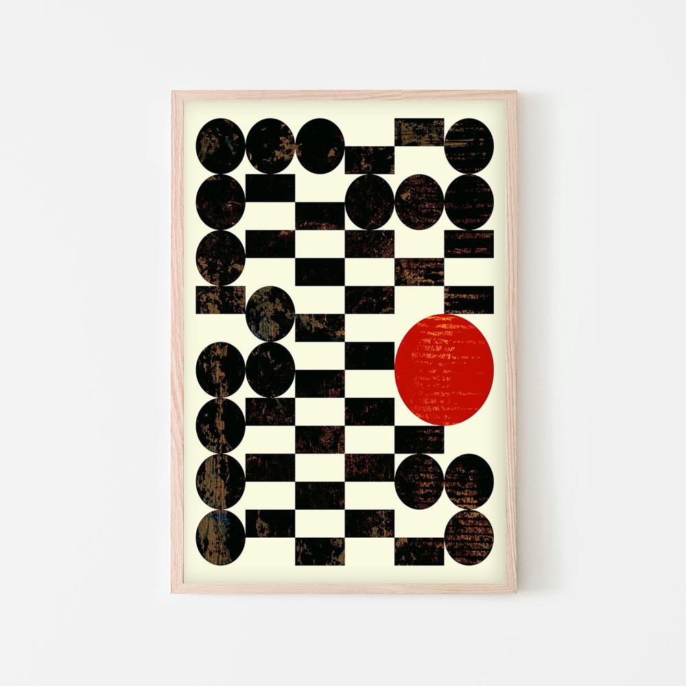 Abstract Grid Red Sun-by-Petr Strnad-wall-art-print-canvas-poster-framed-Gioia
