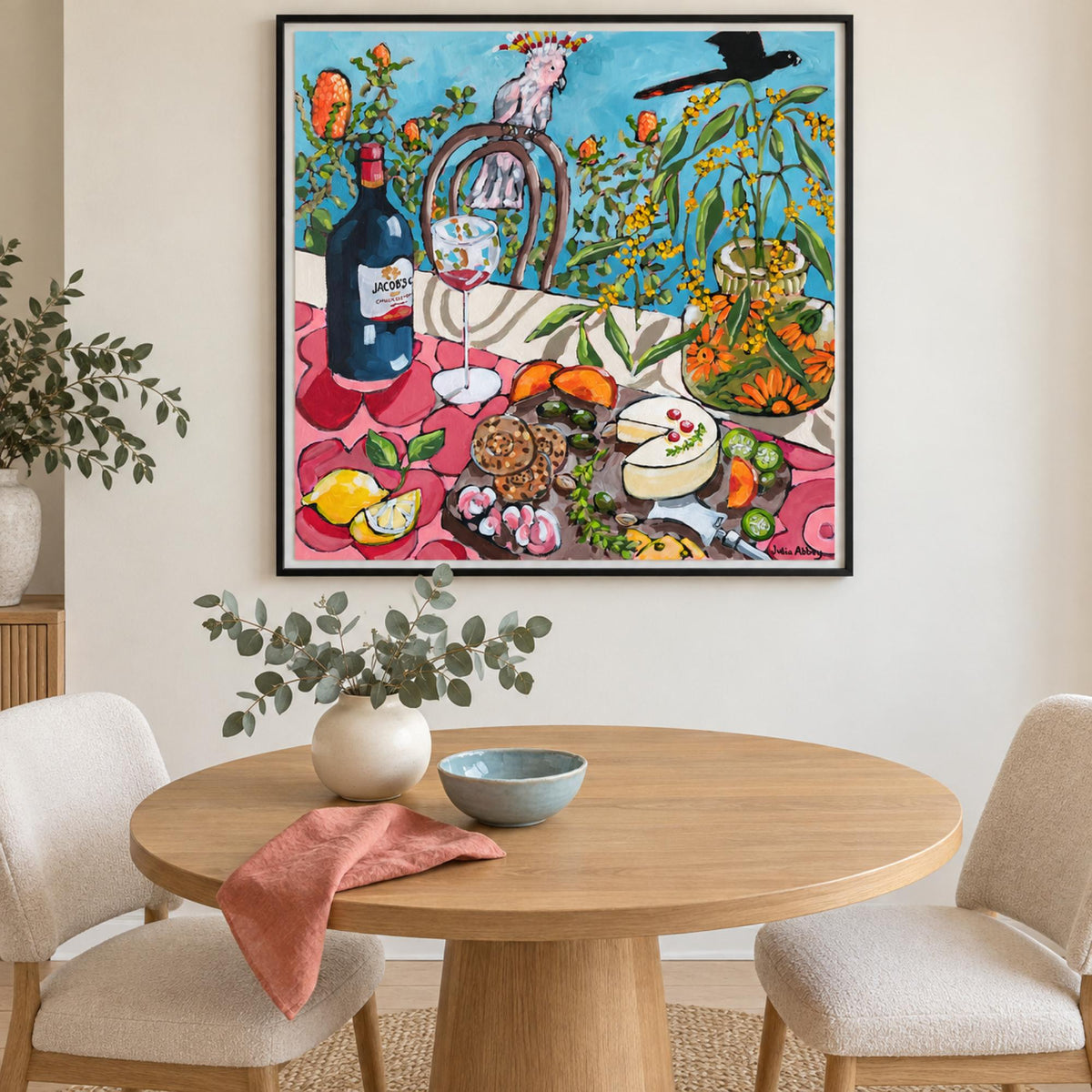 An Aussie Summer wall art styled in a cheerful Australian dining nook