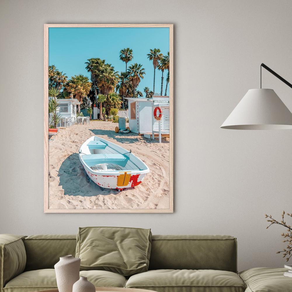 Beach Boat Under Palms-by-Gabor Estefan-wall-art-print-canvas-poster-framed-Gioia