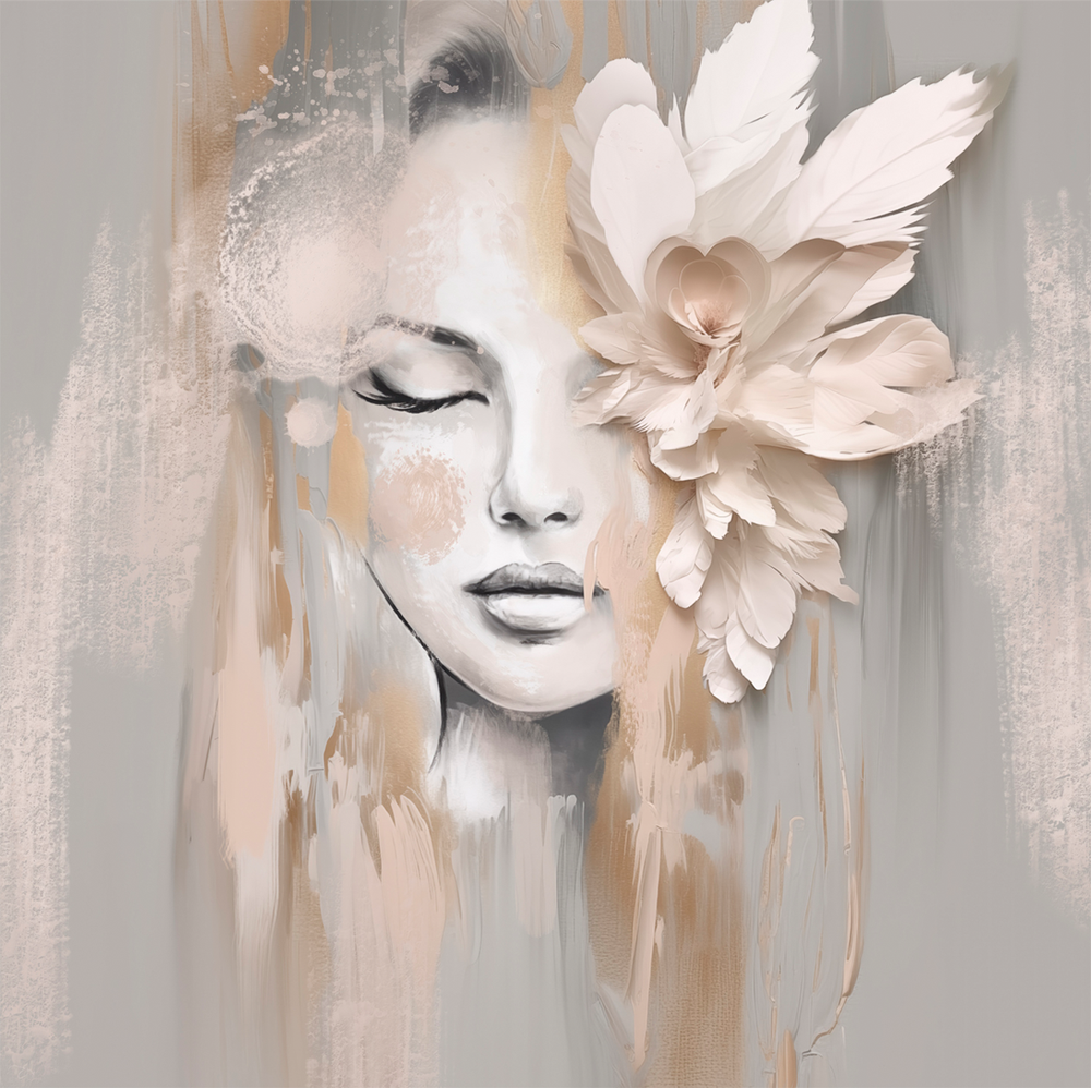 Beige Petal 90x90cm, Stretched Canvas-by-Gioia Wall Art-wall-art-print-canvas-poster-framed-Gioia