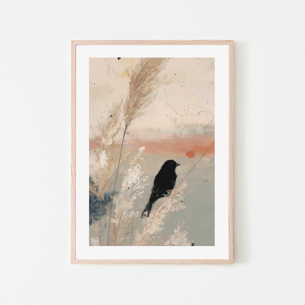 Bird Silhouette in Golden Grasses-by-Chromatic Storm Studio-wall-art-print-canvas-poster-framed-Gioia
