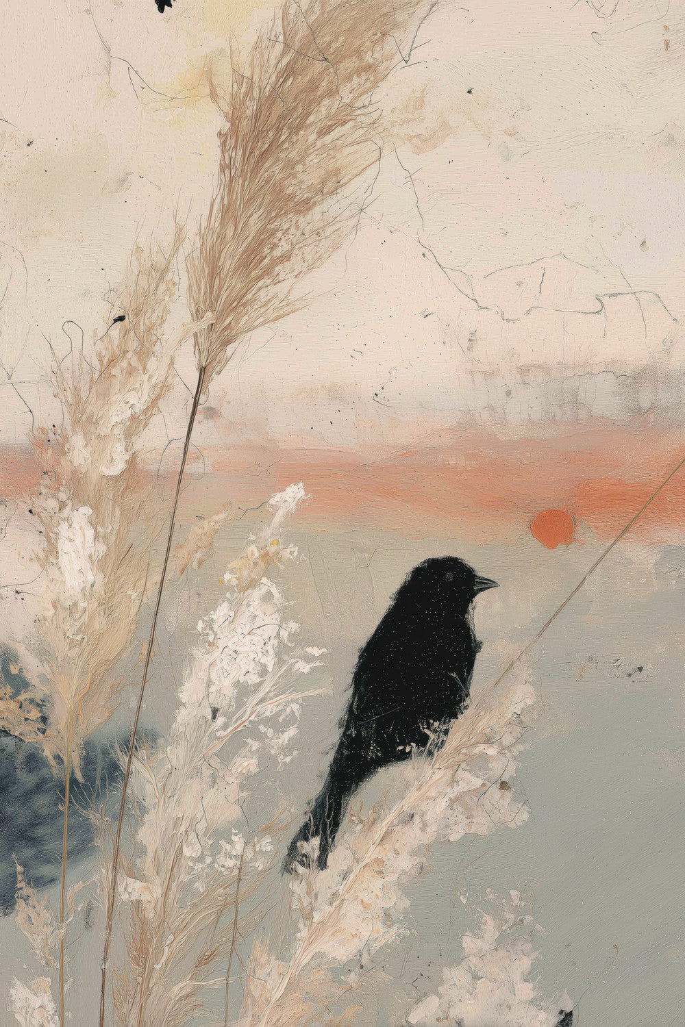 Bird Silhouette in Golden Grasses-by-Chromatic Storm Studio-wall-art-print-canvas-poster-framed-Gioia